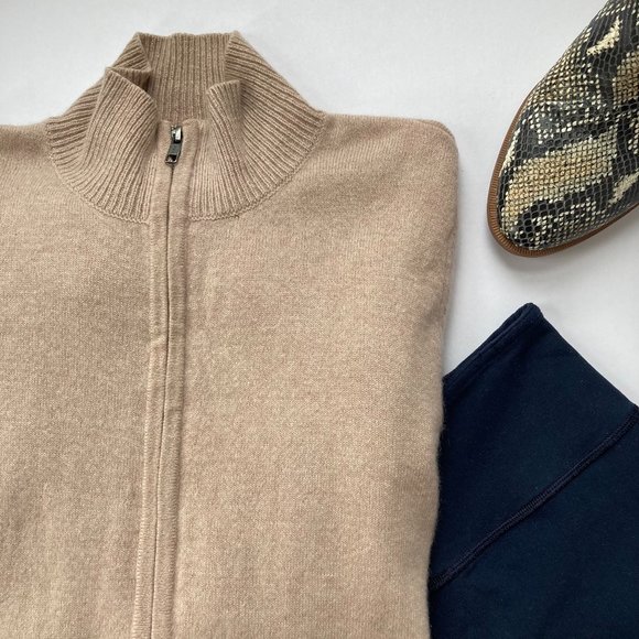 Neiman Marcus Cashmere Zip Mockneck Cardigan - Picture 1 of 7
